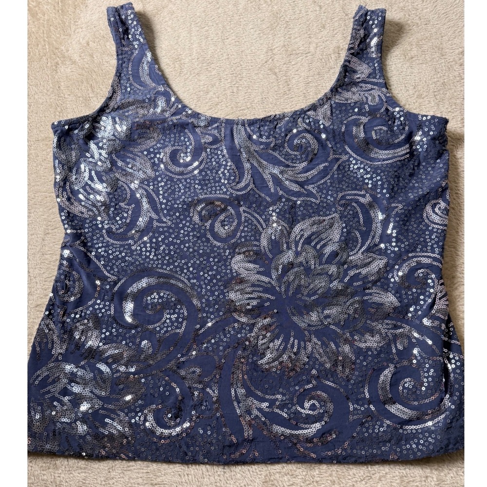 Alex Evenings Womens Sequin Floral Scoop Neck Slip Top Size 8 VTG Witchy Glam